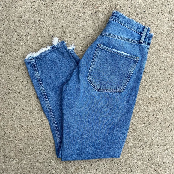 Agolde Los Angeles Riley Crop Straight Distressed Light Blue Denim Jeans - Picture 11 of 11